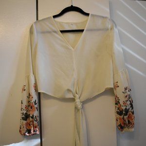 SHEIN cream and floral long sleeve crop top size S
